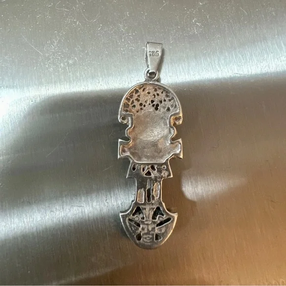 Vintage Peruvian Sterling Silver Turquoise Tumi God Pendant - Picture 4 of 5